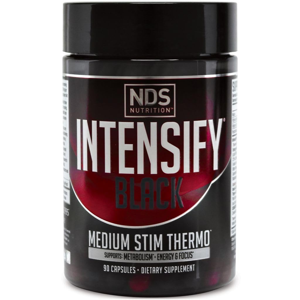 Intensify NDS Nutrition Black - Thermogenic תערובת עם Advantra Z עבור שומן ואובדן מים - Boost Metabolism, Burn Calories, Help Suppress Appetite - שיפור הגוף טונה, הגדרות שרירים - 90 קפסולות