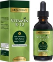 Go Foodsents ויטמין B12 sublingual Methyhydrobalamin - B-12 נוזל טיפות 3000mcg, אורגני Raspberry Flavor, טבעוני - תומך אנרגיה, בריאות עצבית ו Red Blood Cell Formation - 2oz (48 משרתים)