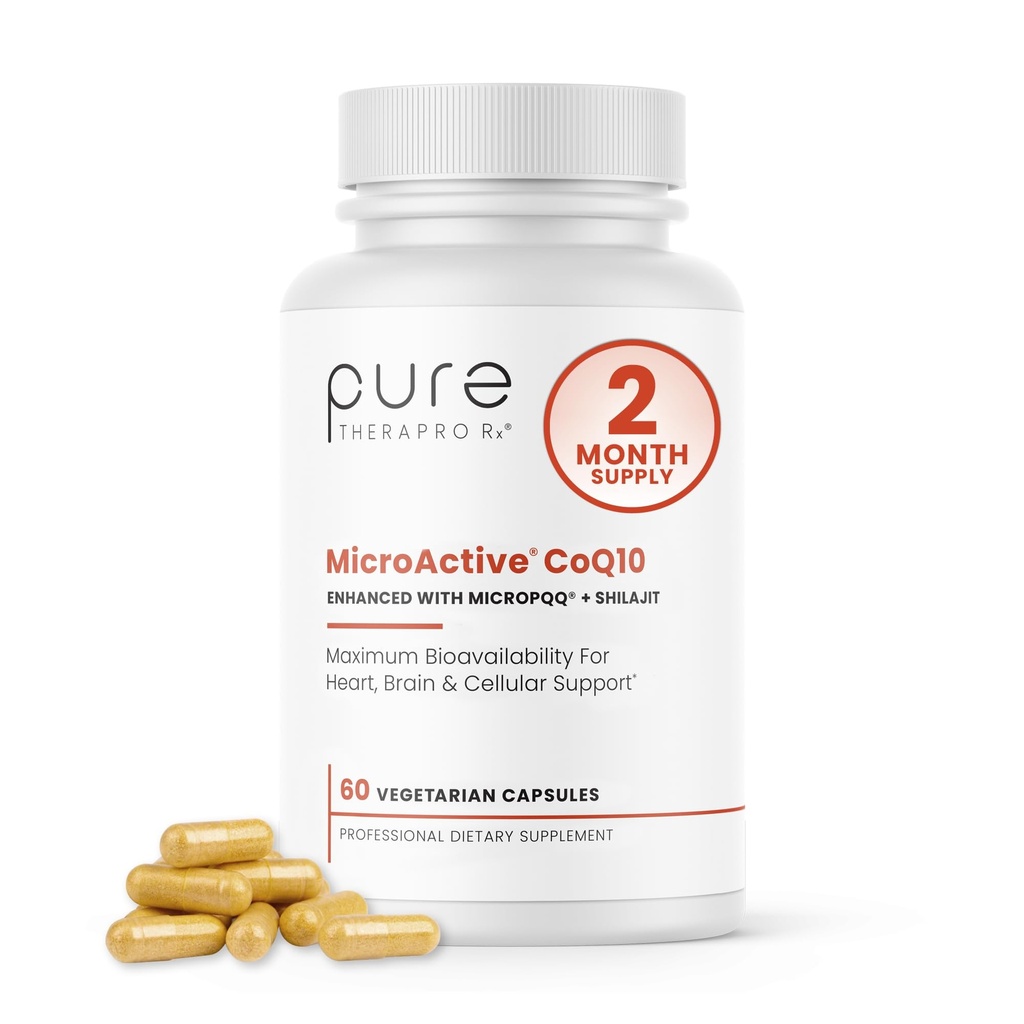 MicroActive CoQ10 Enhanced with MicroPQQ + Shilajit "Sustained Release" 60 Veg Caps | Convenient Once a Day Clinical Dose | 2 חודשים אספקה | טבעונית
