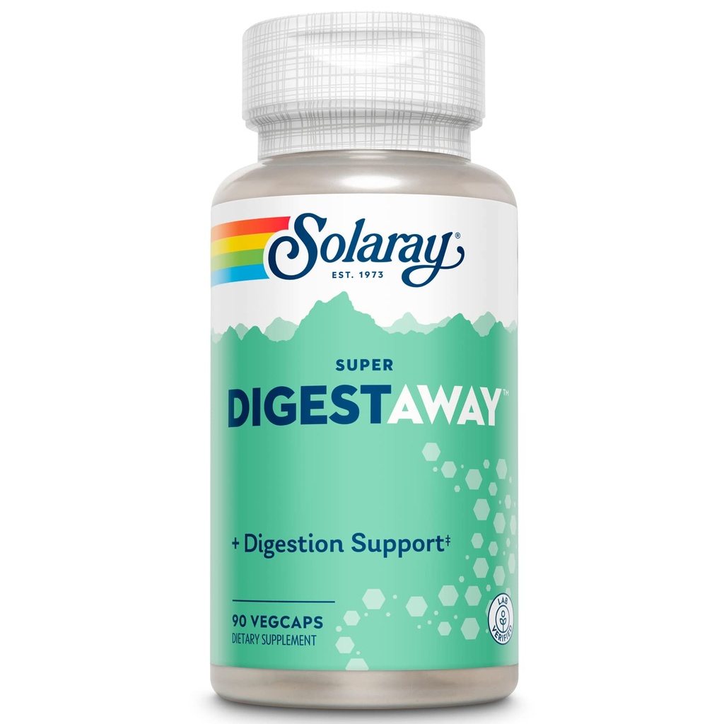 SOLAרי Super Digestaway Digestive Enzymes - Pancreatin, Papain, ג'ינג'ר, פפsin, Betaine HCl, Aloe Vera ועוד - Digest & Foodsent Absorption Support - מעבדה מאומתת - 90 VegCapss