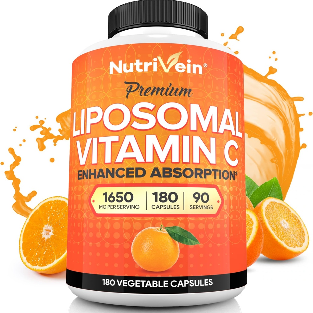תוספי מזון מזינים Premium Liposomal ויטמין C תוספי 1650 מ"ג - 180 Caps: High-Absorption High Dose ויטמין C קפסולות עבור All-Body Defenses & Total Well-Being