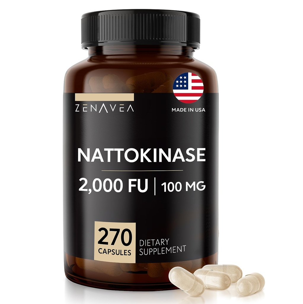 תוסף Nattokinase - 2000 FU של Enzyme - 270 קפסולות של Nattokinase 100 מ"ג - Gluten Free, non-GMO, טבעוני
