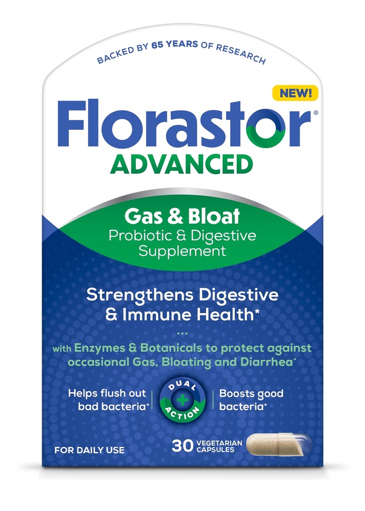 פלורה מתקדמת גז ו Bloat Probiotic, Enzymes ו הבוטנים, פלוס פרוביוטיקה לבריאות העיכול, 30 קפסולות