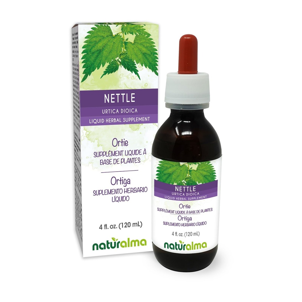 Naturalma Nettle (Urtica dioica) Leaf and Root-Free Tincture - 4 fl oz Liquid Extracts - Herbal תוסף - טבעוני