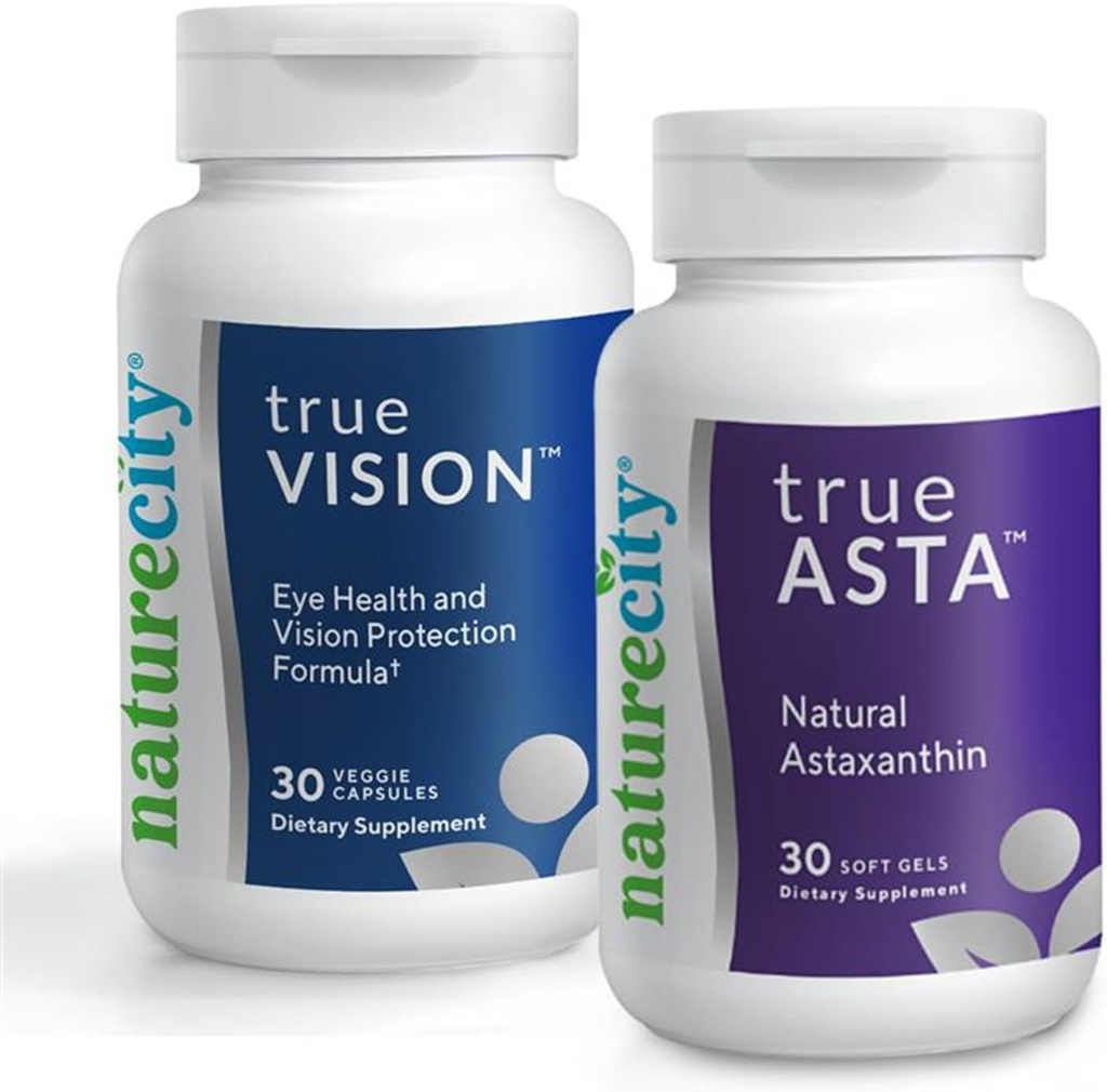 NatureCity Vision Support Bundle: TrueVision Eye Health Formula, 30 קפסולות Veggie + TrueAsta Marine