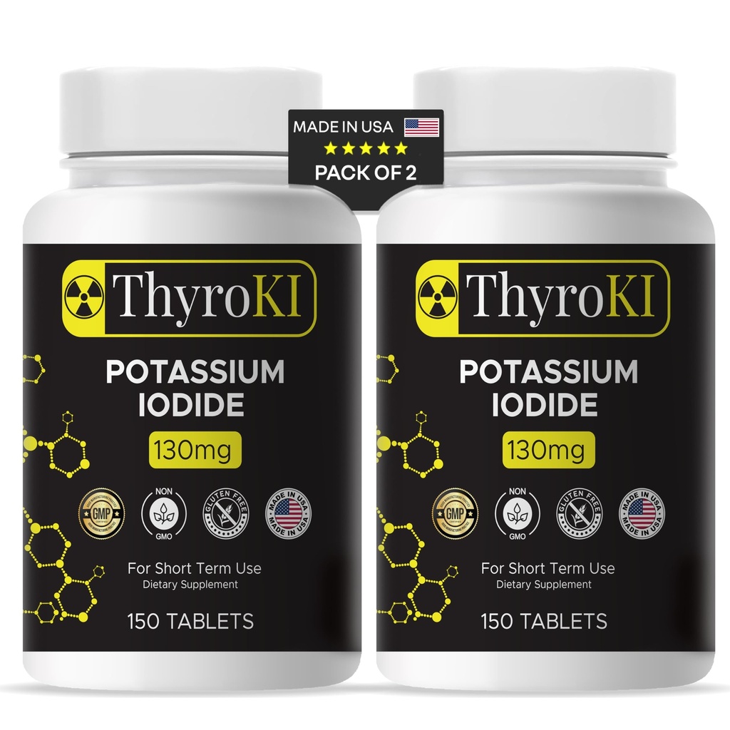 Potassium Iodide טבליות 130 מ"ג - Thyroid & Respiratory Support - YODO Naciente KI Pills | Fast-Disshoot חירום Iodine תוסף | Non-GMO | Getten Free | 300 Tablet | Made in USA | חבילת 2