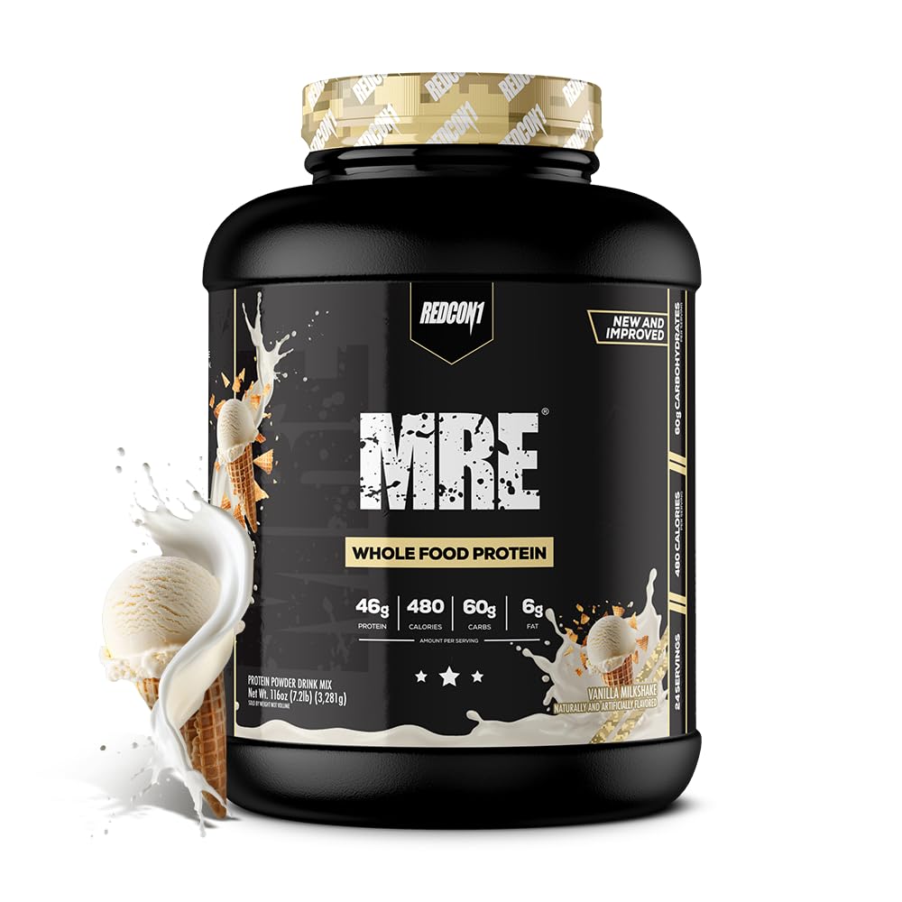 אבקת חלבון REDCON1 MRE, Vanilla Milkshake - תערובת חלבון החלפת Meal עשויה עם שמן MCT ו- Whole Foods - חלבונים עם רכיבים טבעיים כדי לסייע בשיקום שרירים (25 משרתים)