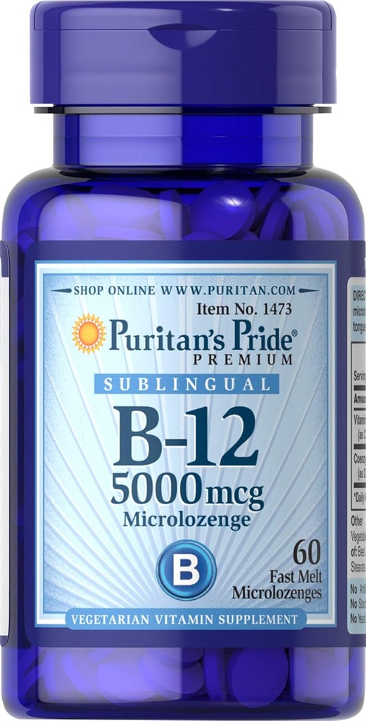 Puritans גאווה ויטמין B-12 מסייע להפוך מזון לאנרגיה * 5000 מקג sublingual- Microlozenges, 60 Count (Pack of 1)