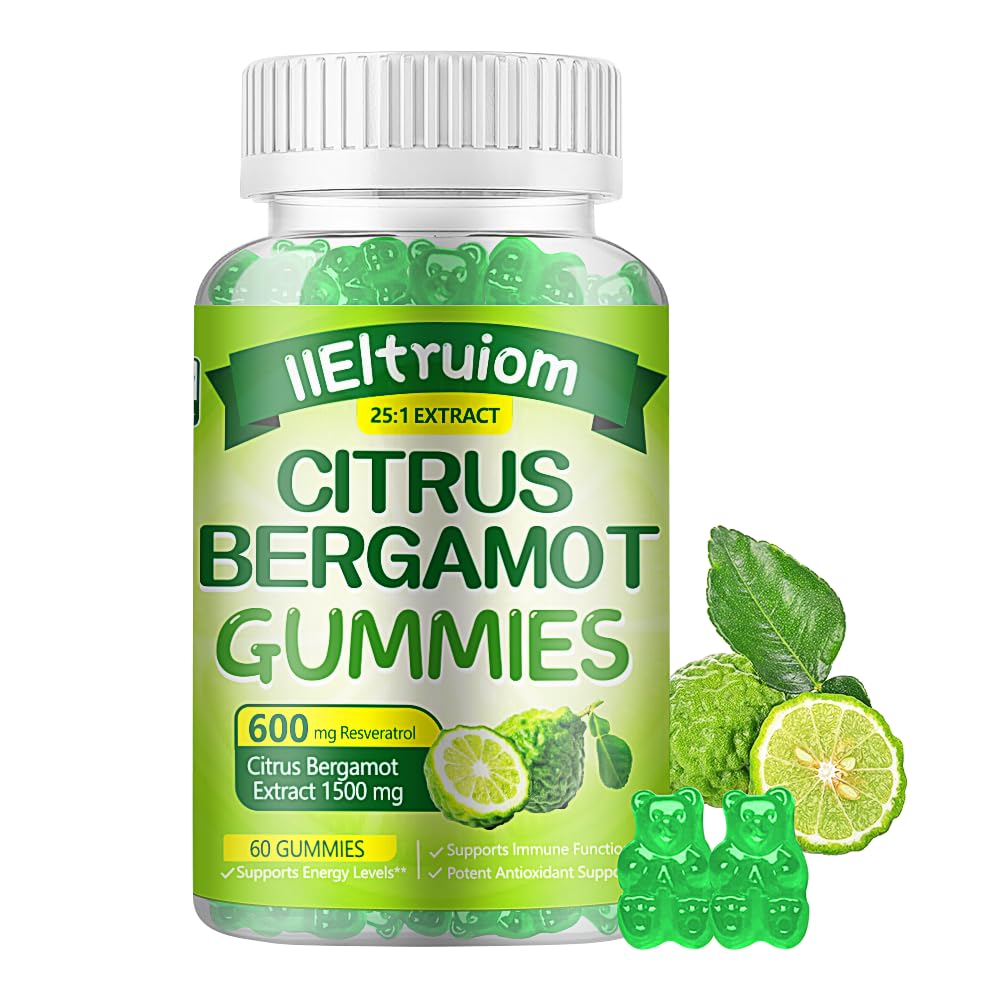 Citrus Bergamot 1500 מ"ג, Citrus Bergamot Gummies for Healthy Cholesterol, Bergamot תוספי 25:1 לחלץ מאיטליה ברגמוט, Resveratrol & Niacin - טבעי 60 מסטיק טבעי
