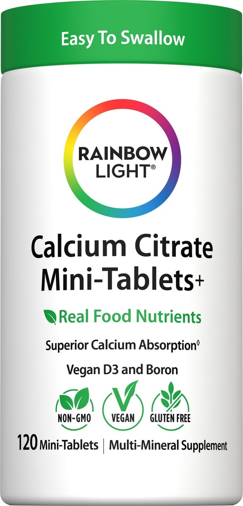 Rainbow Light Calcium Citrate Tablet עם ויטמין D, תוספי תזונה מספקים תמיכה בריאות העצם בכבד גבוה, עם Calcium ווויטמין D, Vegetarian ו Gluten חינם, 120 ספירה