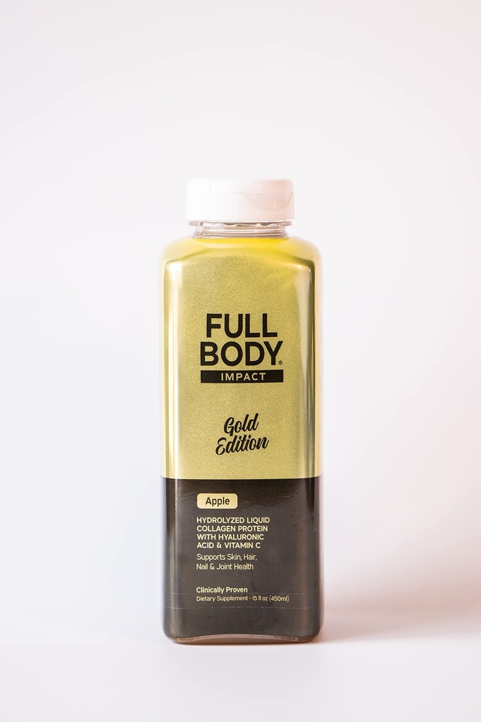 חלבון נוזלי קולג'ן w/Hyaluronic Acid & ויטמין C - Gold Edition (Apple), 16,000 מ"ג (16g) hydrolyzed Collagen Peptides for Healthy Hair, Skin, Nails & Joints - 15ozבק