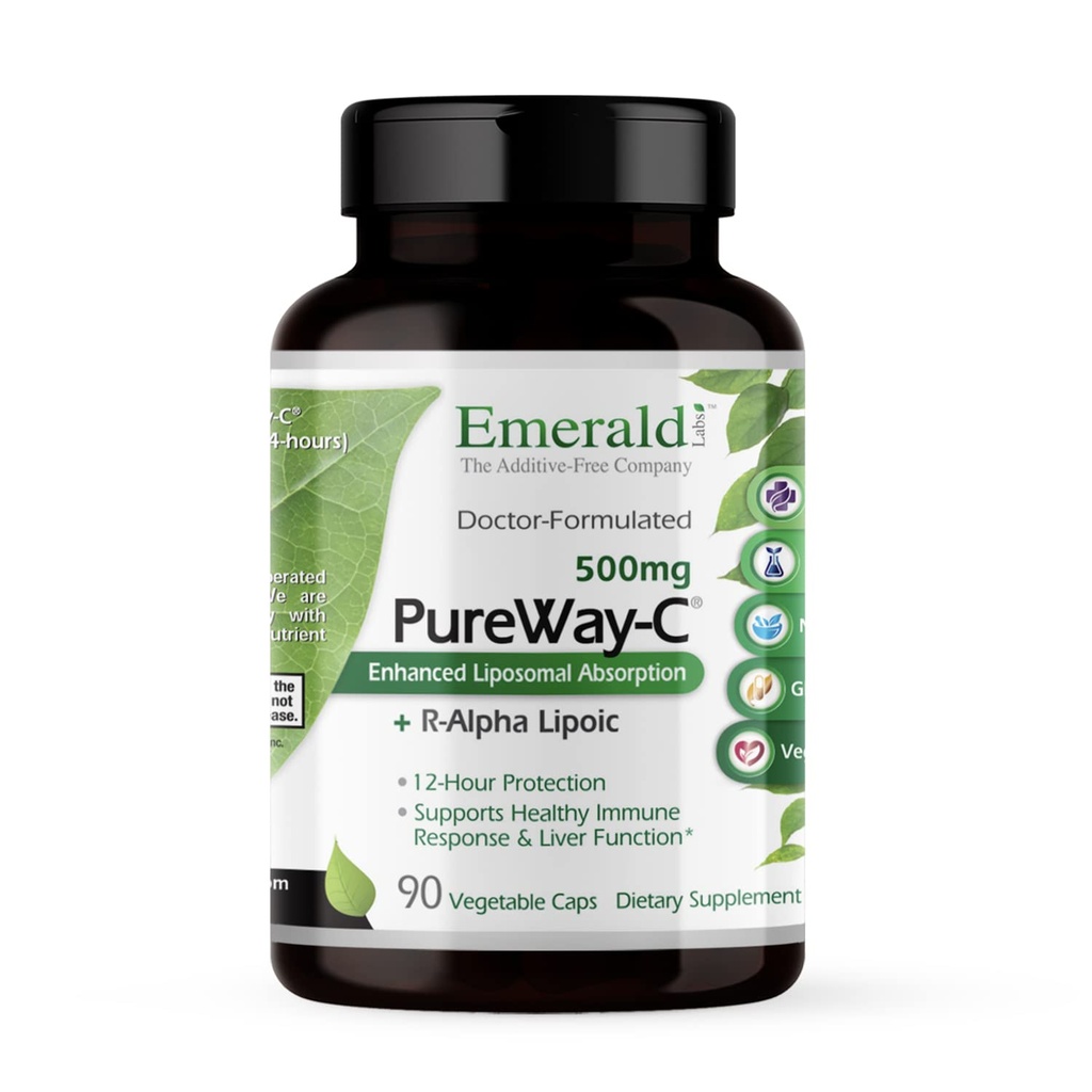EMERALD LABS PureWay-C - Liver & Immune Support Supplement with R-Alpha Lipoic Acid *- Fast-Absorbing ויטמין C - 90 קפסולות ירקות (45 ימים אספקה)