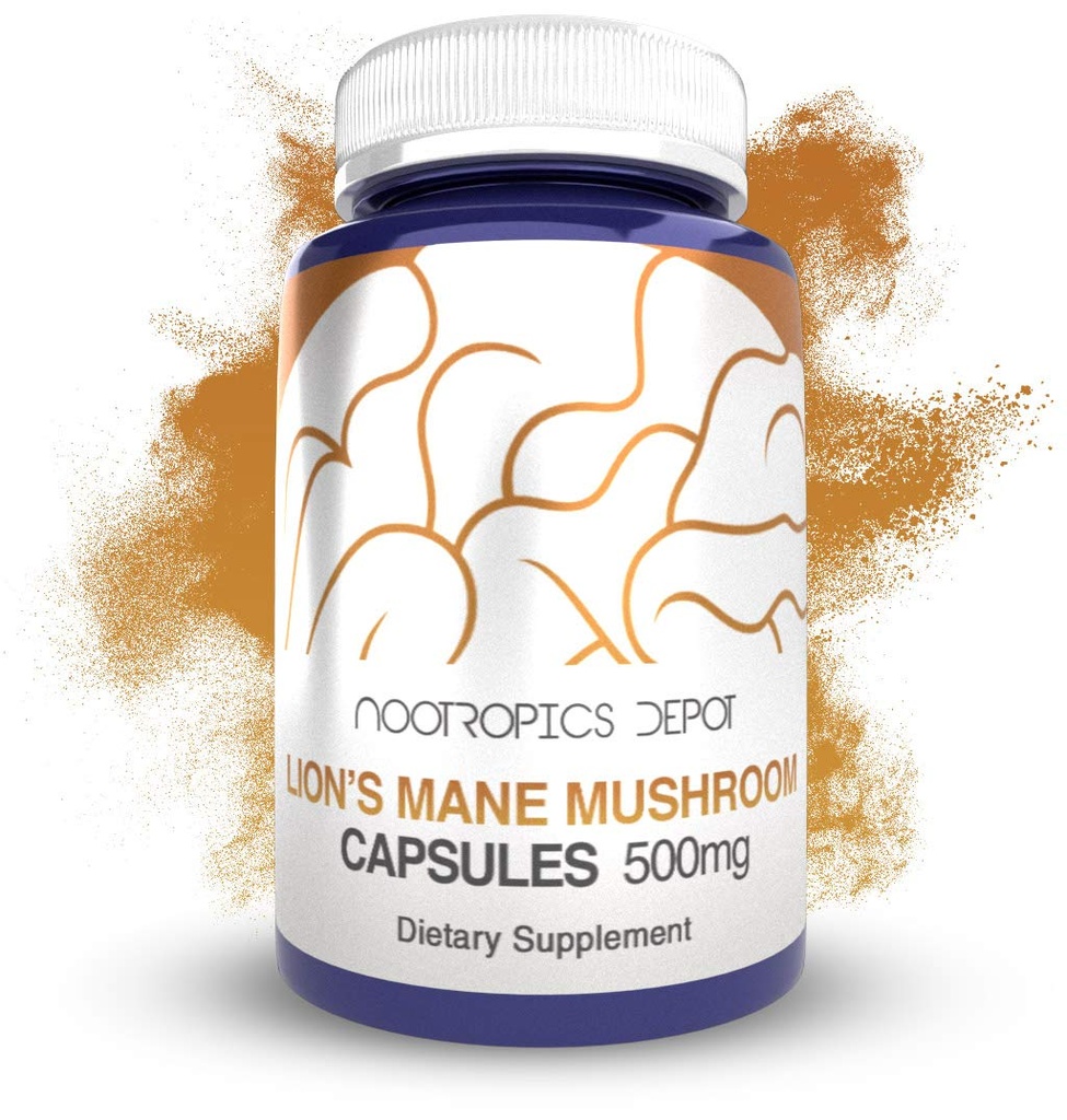 Nootropics Depot Lions Mane Mushroom קפסולות | 500 מ"ג | 180 דונם | Hericium erinaceus | Whole פירותing Body Mushroom Extracting | בריאות המוח | נוירו-protective + Boosts Moodds