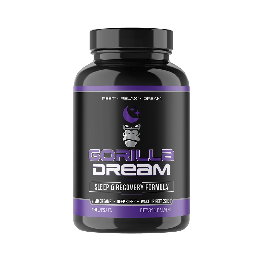 Gorilla Mind Dream Sleep (120 קפסולות) - תוסף Nootropic כולל שינה & Recovery - GABA, Melatonin, Valan Root, Magnesium, L-theanine, Sensoril, Ashwagandha & More