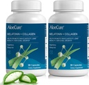 AloeCure Natural Melatonin + Collagen עם אורגני Aloe Vera - תוסף שינה טבעי עבור לילות מנוחה - תרכובת Collagen לחוזק משותף, Skin Odyssey, Hair & Nail growth, 30 קפסולות