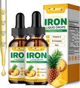 תוספת ברזל נוזלי לנשים וגברים וילדים Multivitamin Iron טיפות עם Folate, ויטמין C, B6, B12, Zinc for anemia, Iron Deficiency, Blood Builder, Energy - Natural Pineapple Flavor, טבעוני 4 Fl Oz Oz