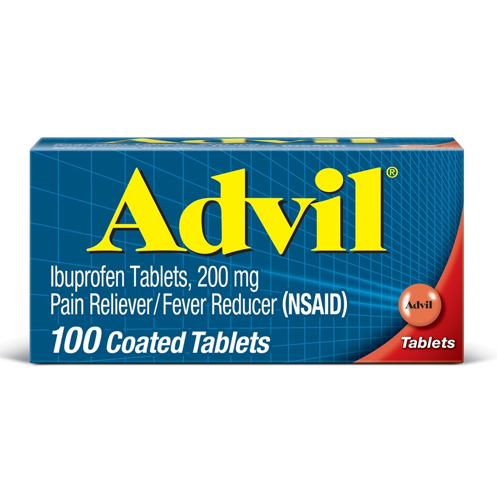 Advil Pain Reliever ו- Fever להפחית, טיפול בכאב עם Ibuprofen 200 מ"ג עבור כאבי ראש, כאבי גב, כאב חד סטריפי ו- Joint Pain Relief - 100 טבליות