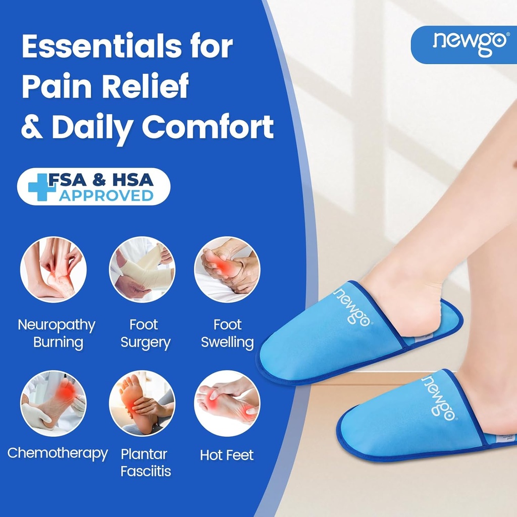 NewGO Foot Ice Pack Slippers for Plantar Fasciitis ו Neuropathy, HSA או FSA Eligible 2 Pack Gel Ice Slippers Hot Pack for Bunion Surgery Pain Relief, Burning Feet