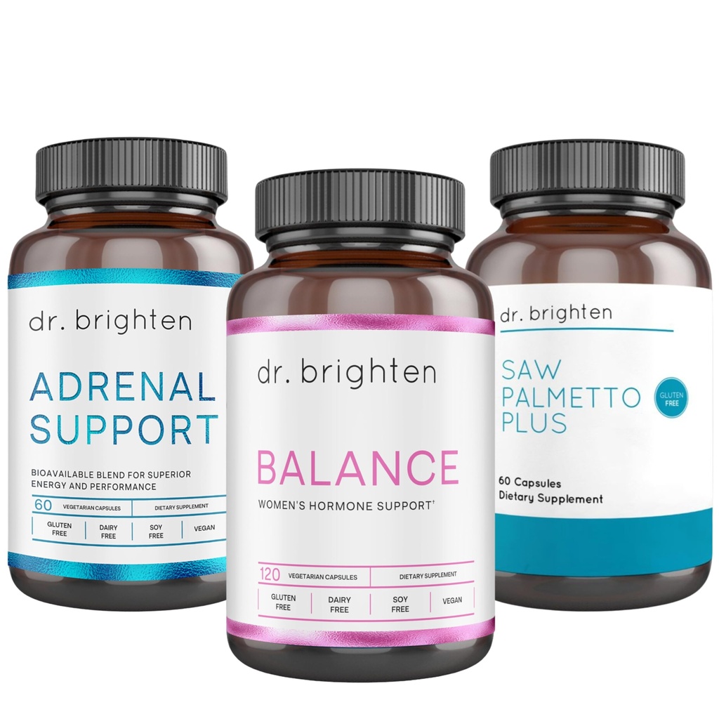 Dr. Brighten PCOS Basic Kit - Women's Harmon Balance, Adrenal Support, and Saw Palmetto Plus