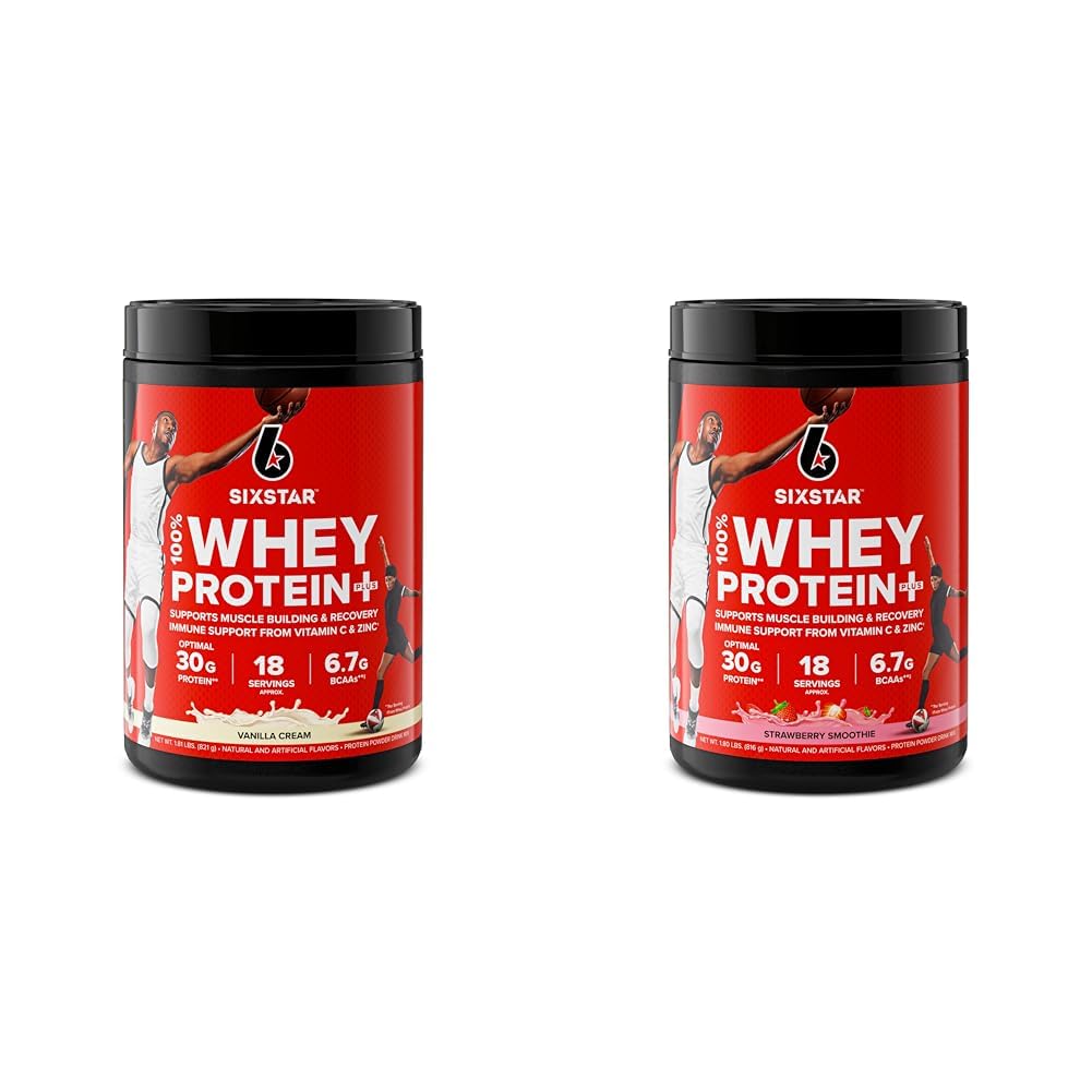 6 כוכבים Elite סדרה 100% Whey חלבון Plus Vanilla Cream 1.8lbs US & Elite סדרה 100% Whey חלבון Plus Strawberry Smoothie 1.8lbs ארה"ב