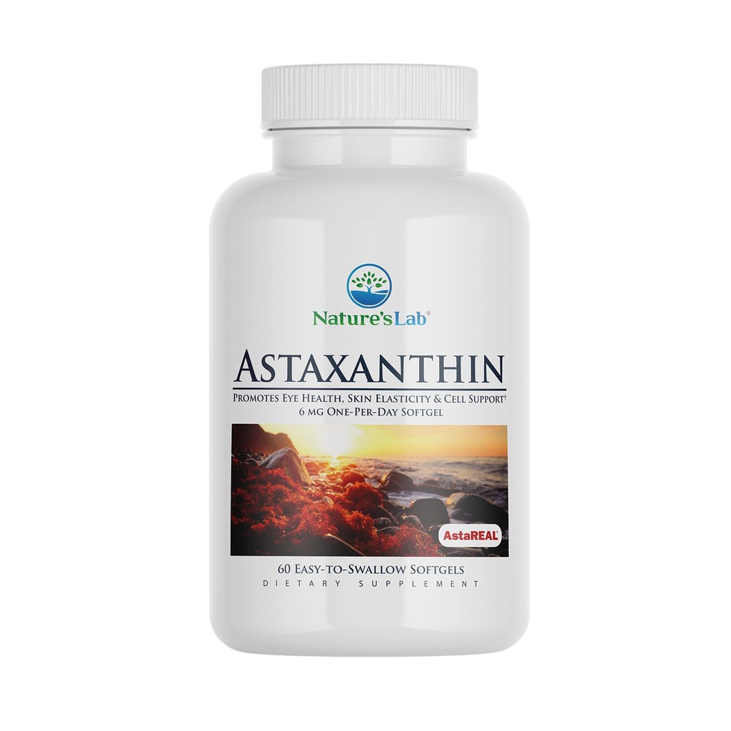 מעבדת הטבע AstaREAL Astaxanthin - 6 מ"ג של Antioxidants - 60 קפסולות (2 חודשים אספקה)