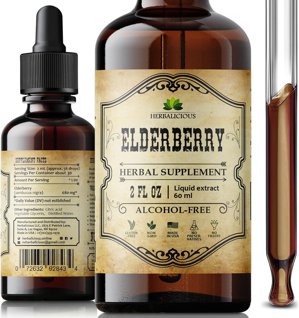 ייצור עתיק אורגני - תוסף צמחי שחור טבעי - Immune Boosters for Adults, Digestive & Heart Support - Antioxidants, ויטמין C & סיבים - 2 oz נוזל לגברים ונשים