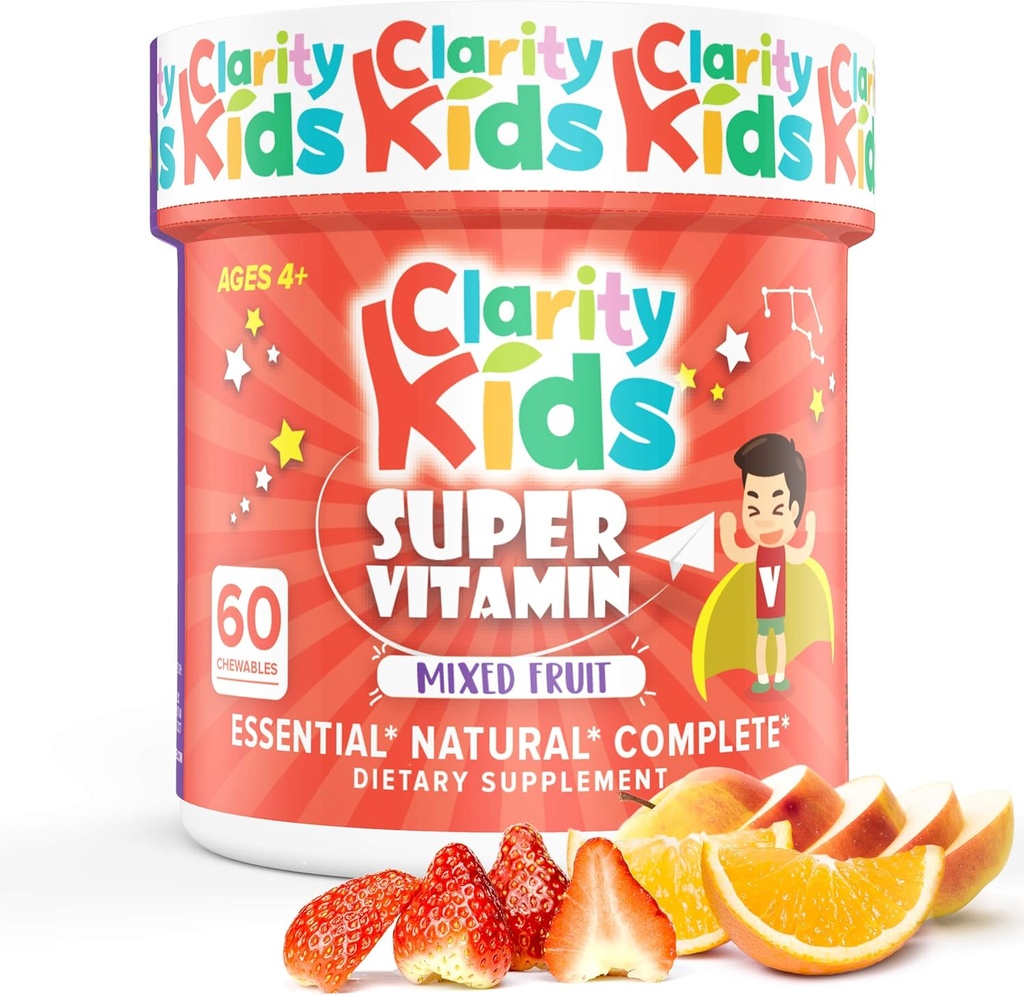 קלרנס ילדים סופר ויטמין Multivitamin לילדים | ויטמין C, ויטמין D, & Zinc | All Natural Chewable for Child Immune Support