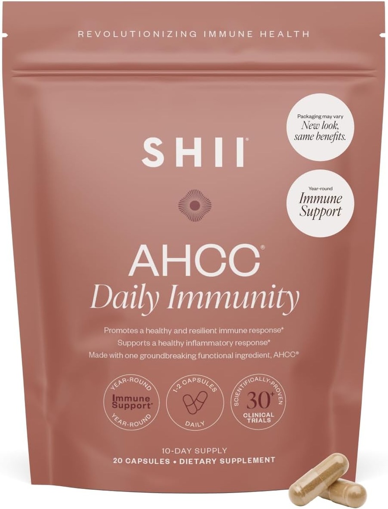 SHII AHCC Daily Immunity, 10Days Supply - טבעוני, Gluten Free Immune Support Supplement with AHCC, Immune System Support from Functional Shiitake Mushrooms, מקדם תגובה חיסונית ובריאות סלולרית