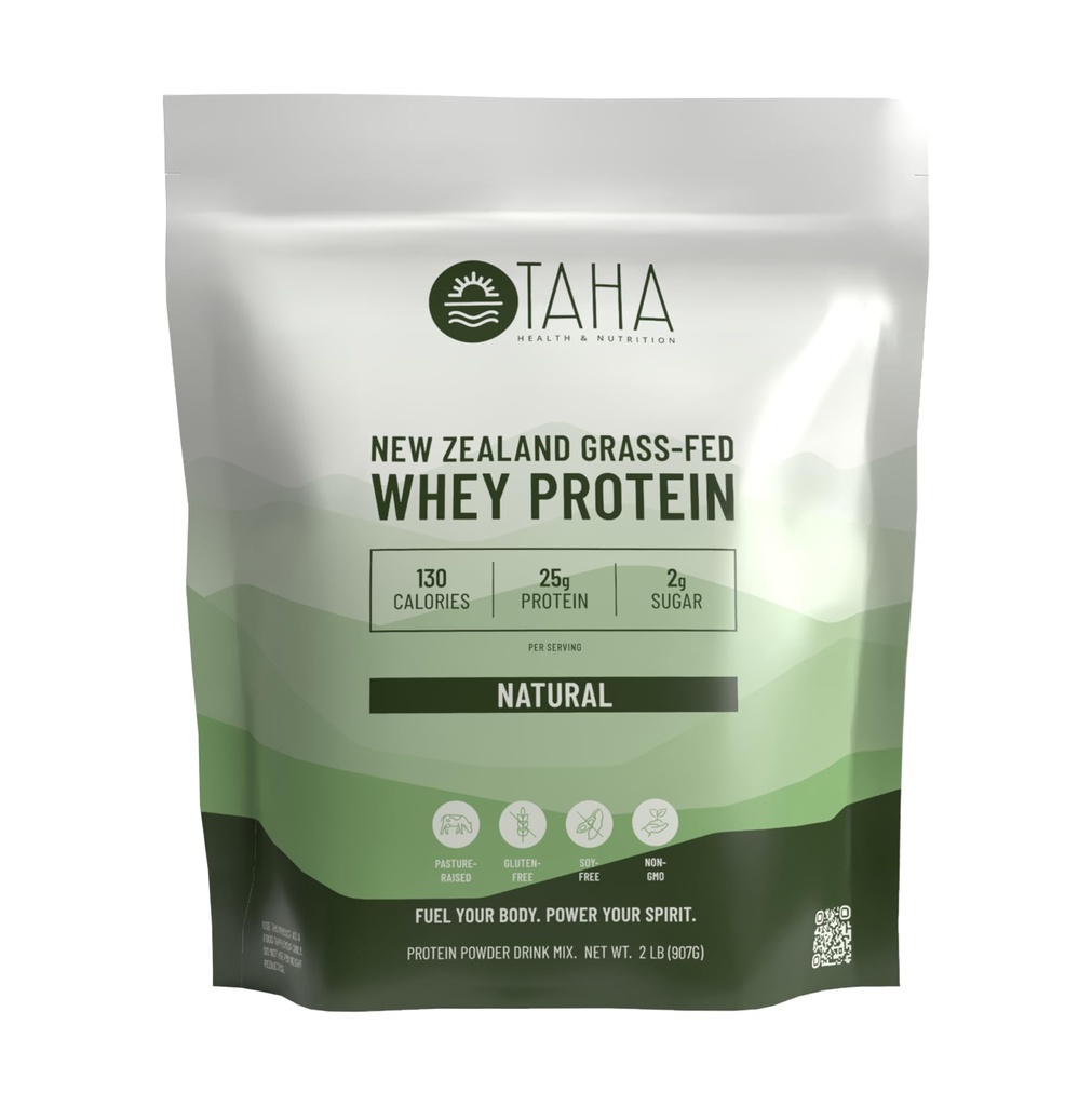 Taha Health & Nutrition Natural Unflavored Whey חלבון ריכוז אבקה, 25g חלבון, 140 קלוריות, 2g סוכר | New Zealand Grass-Fed, Free-Range חלב