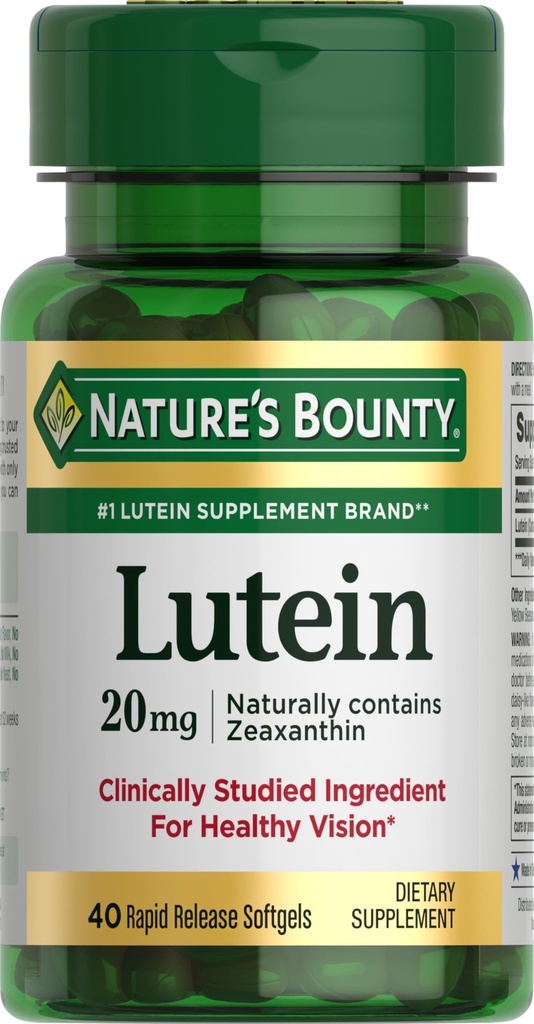 Nature's Bounty Lutein Pills, תוספי בריאות עיניים ווויטמינים, תמיכה בבריאות חזון, 20 מ"ג, 40 Softgels