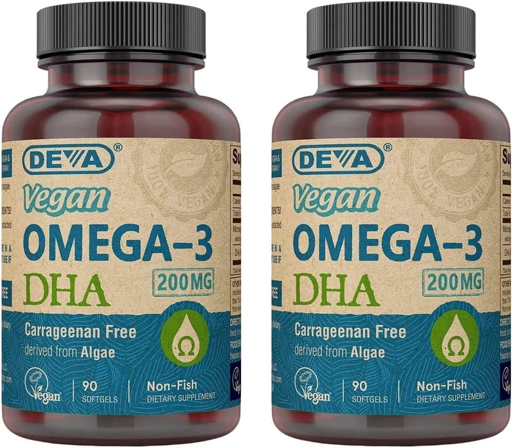 תוסף אומגה 3 DHA - Once-Per-Day Softgels 200 MG - Carrageenan חינם - Gelatin חינם - Non-Fish - Algae Oil אומגה 3 3 חומצות שומן - 90 Softgels (Pack of 2)