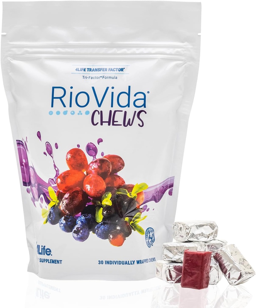4Life RioVida Chews, תוספת תמיכה מערכת החיסון והזדקנות בריאה עם Elderberry, Acai Brad & Transfer Factor חלבונים