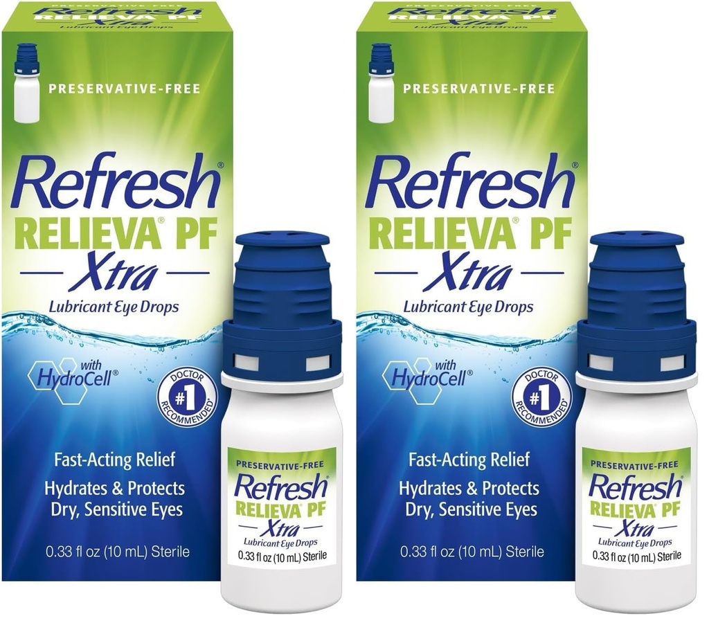 PF Xtra Preservative-Free A מלאכותי Tears Lubricant Eye Drops, 2x0.33 fl oz (20 מ"ל), 2 Count Count