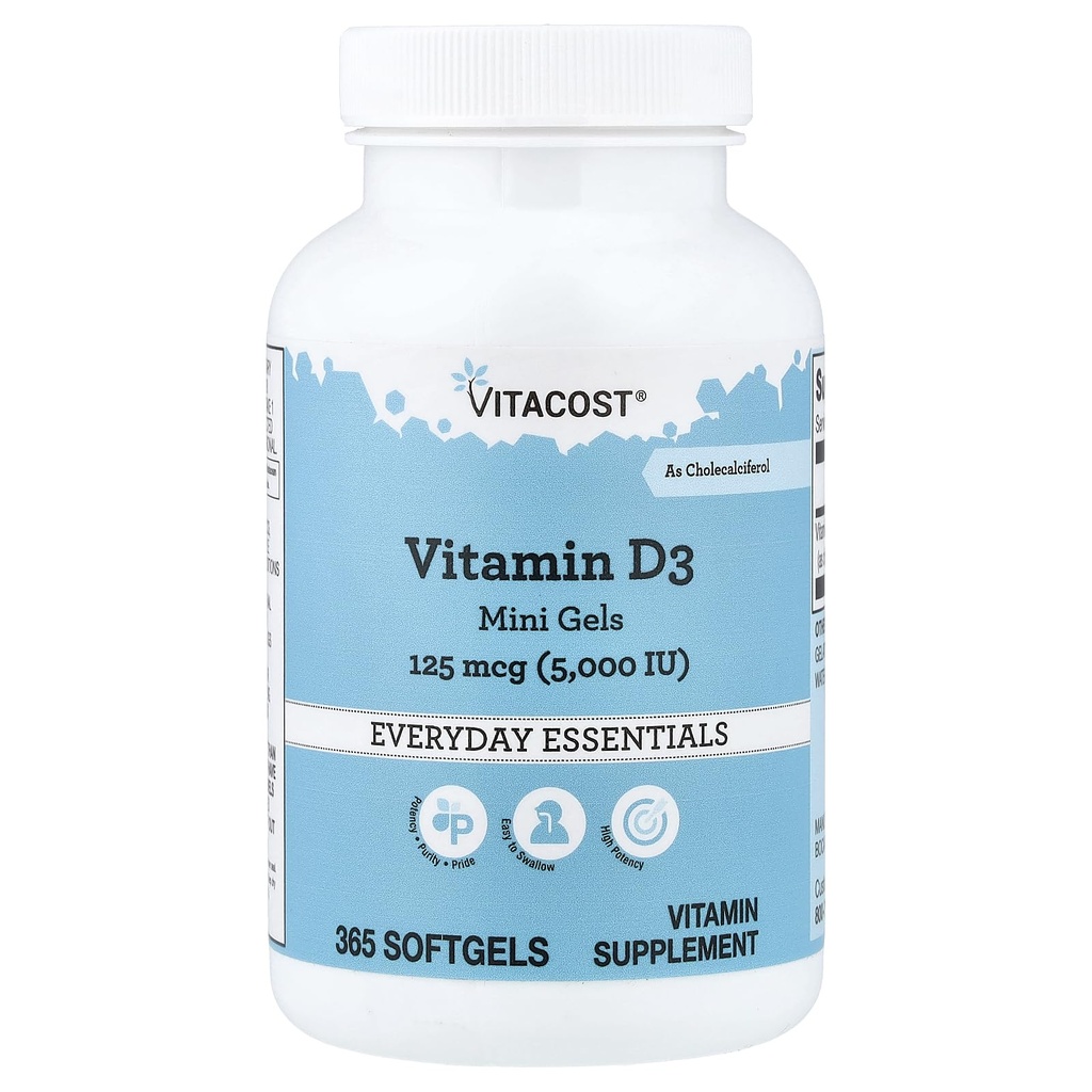 Vitacost ויטמין D3 (As Cholecalciferol) - 5000 Iu - 365 Softgel Mini Gels