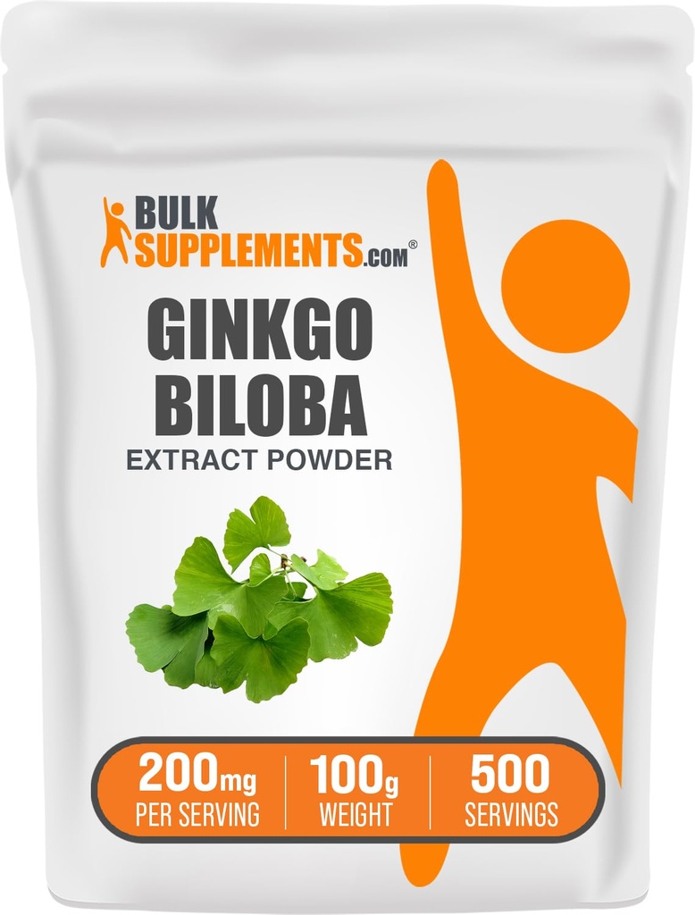 BulkSupplements.com Genekgo Biloba אבקת - מג'ינקגו Biloba Leaf, Antioxidant Source, Herbal Supplement - Gluten Free, 200 מ"ג למשרת, 100g (3.5 oz) (Pack of 1)