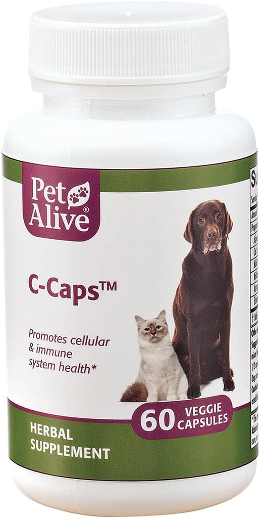 PetAlive C-Caps - All Natural Herbal Supplement מקדם בריאות תאים ומערכת החיסון לכלבים וחתולים - 60 Veggie Caps