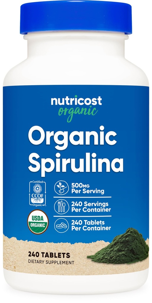 תזונה אורגנית Spirulina 500 מ"ג, 240 טבליות - Gluten Free, non-GMO
