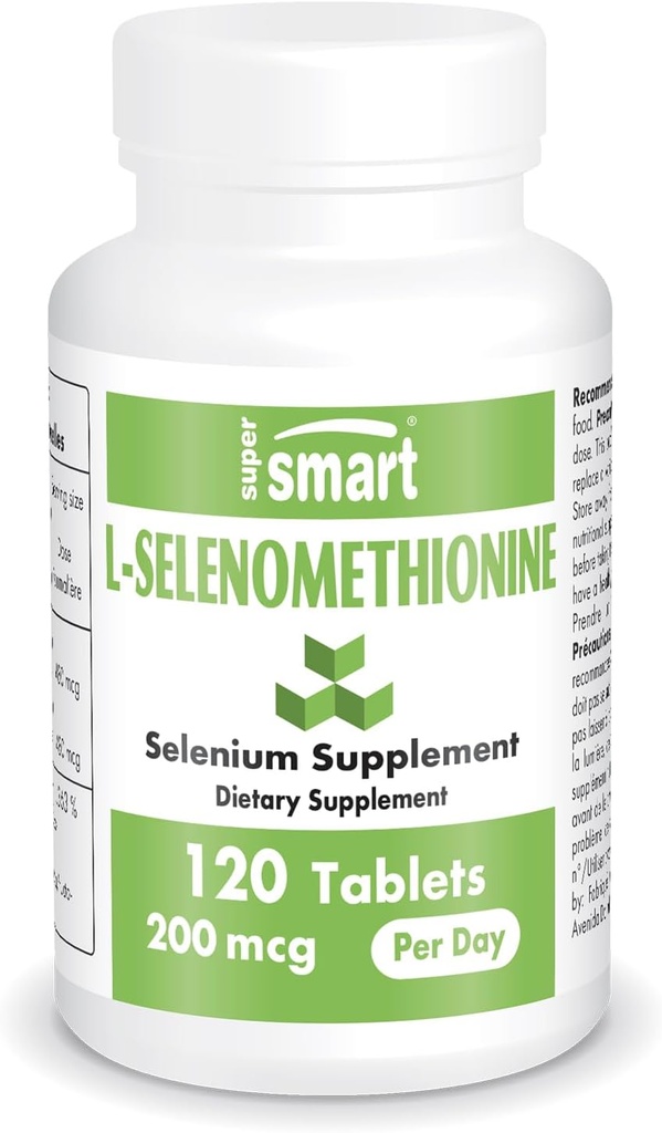 SuperSmart - L-Selenomethionine 200mcg ליום (תוסף סליניום) - High Absorption - Essential Trace מינרלים | Non-GMO & Gluten Free - 120 טבליות