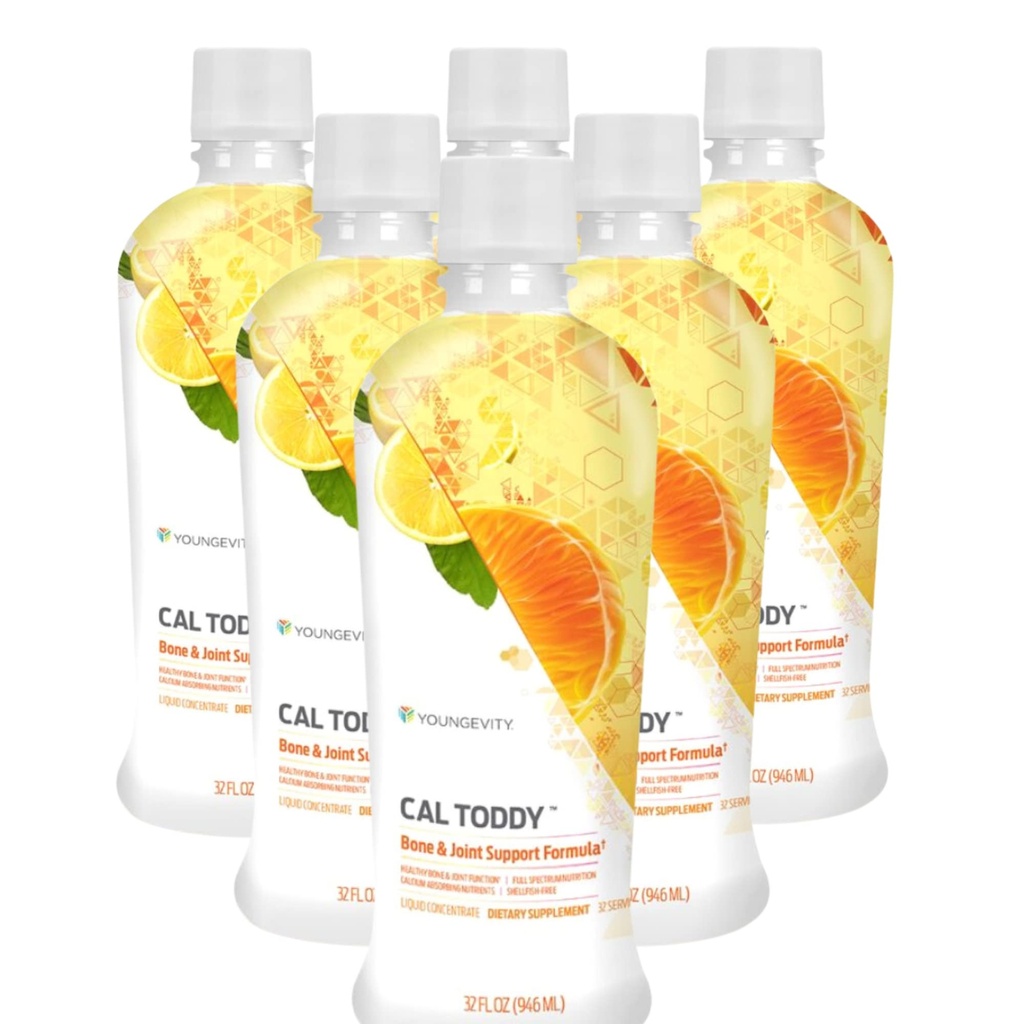 Youngevity Cal Toddy - Calcium (Citrate, Phosphate) מגנזיום 1200 מ"ג / 600 מ"ג - ויטמינים D-3, Zinc, Copper, Potum, Boron & 70+ Trace מינרלים Cofactors - תומך בריאות העצם - 32 Fl Oz (Pack of 6)
