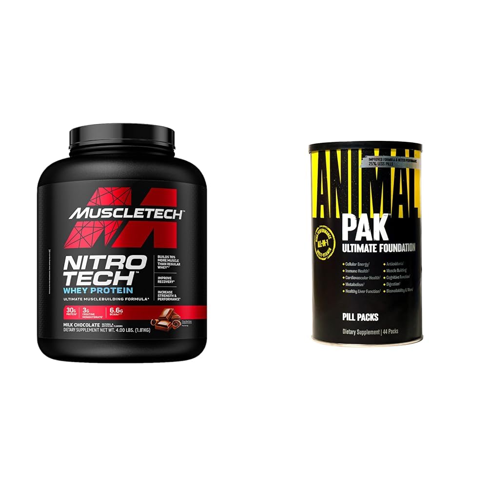 אבקת חלבון שרירי Whey אבקת Nitro-Tech חלבון Isolate & Peptides & Animal Pak - Convenient All-in-One & תוסף Pack