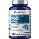 NusaPure PQQ תוסף 40 מ"ג, 120 קפסולות Veggie, non-GMO, Pyrroloquinoline Quinone Disodium מלח, Bioperine