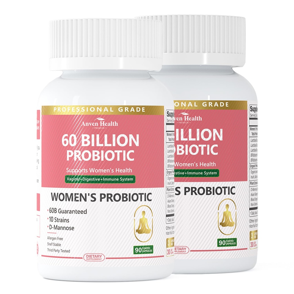 פרוביוטיקה ו-Prebiotics for Women pH Balance & Digestion - 60 מיליארד Vaginal Probiotic with Cranberry & D-Mannose for Gut, Urinary, Immune Health, Vegan & Non-GMO | 180 קפסולות