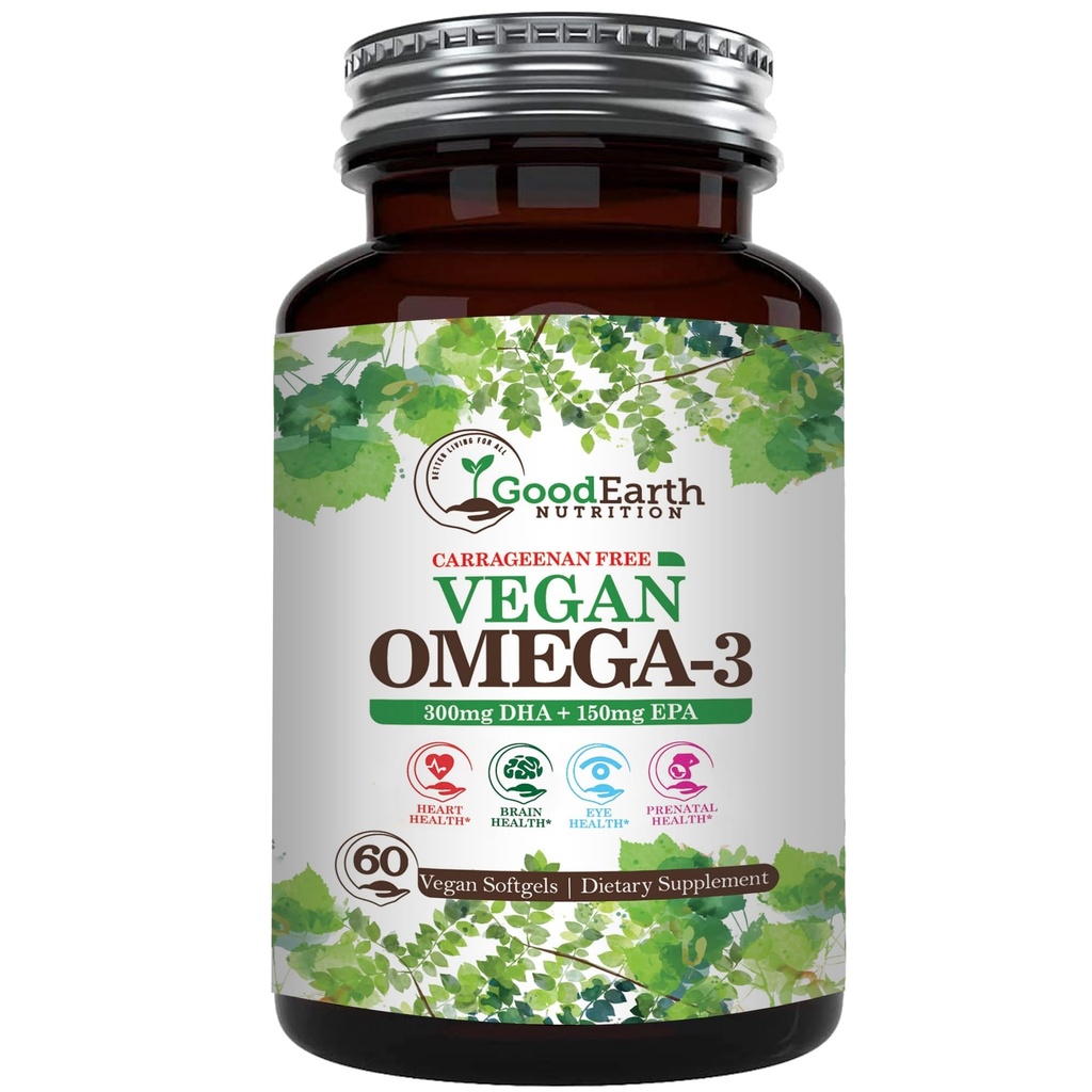 אומגה 3 - Carrageenan Free Plant Based Algal DHA/EPA- 60 Veggie Softgels - תומך המוח, הלב והבריאות טרום לידתי - תוספי שומן חיוניים
