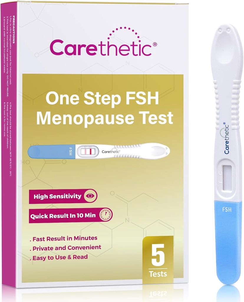 [5 Pack] Carethetic FSH Menopause Test Kit - Midstream at-Home Menopause Test, High-Sרגישות FSH Detection for Perimenopause & Fertility Monitoring