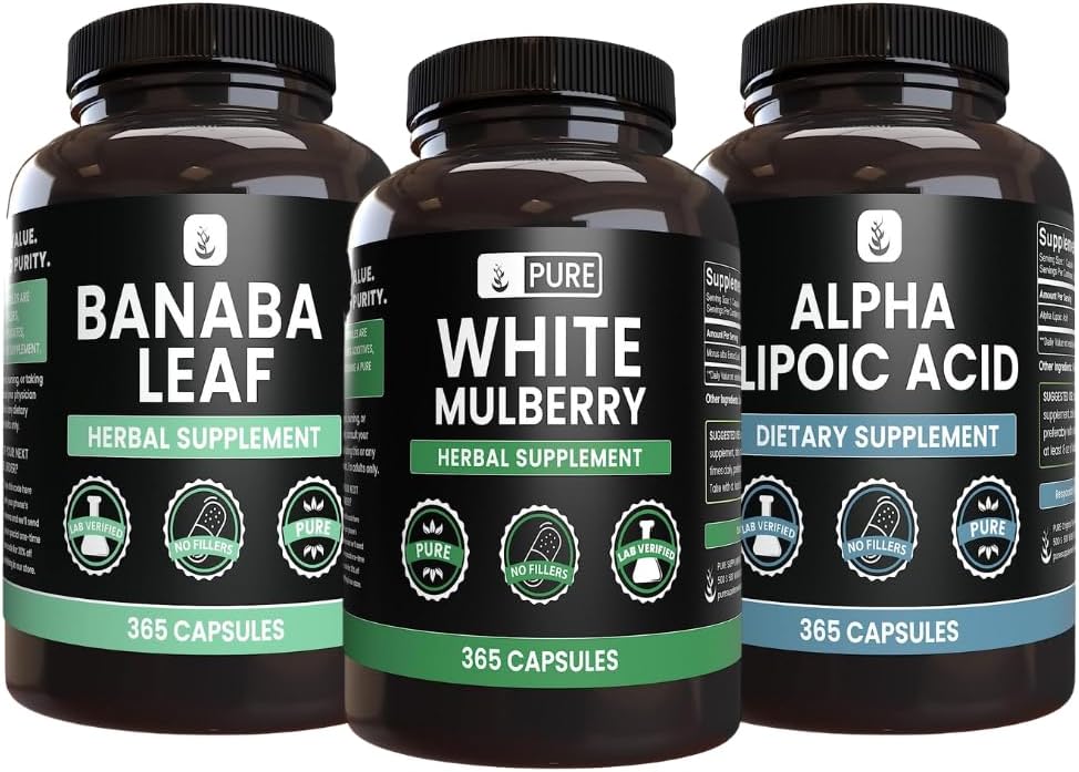 PURE ORIGINAL INGREDIENTS White Mulberry, Alpha Lipoic Acid, Banaba Kap Bundle (365 קפסולות), Pure & Undiluted, מעבדה מאומתת