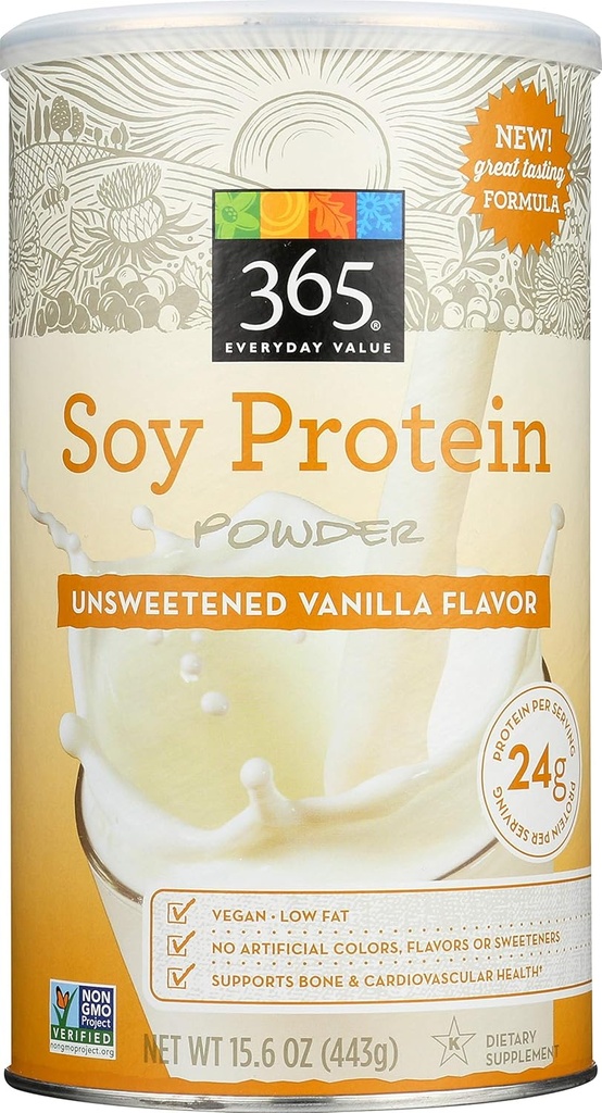 365 כל יום ערך, אבקת חלבון סויה, Vanilla Flavor ממותקים, 15.63 oz
