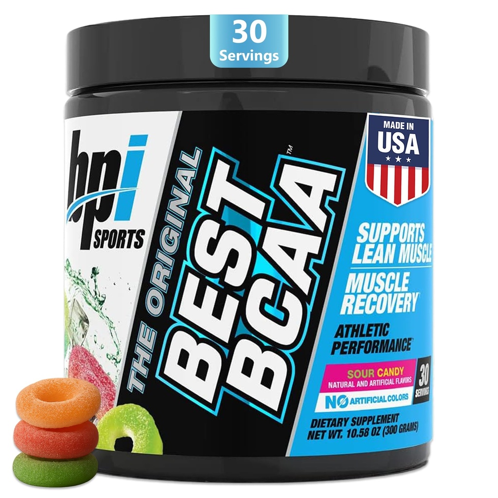 BPI Sports Best BCAA - אבקת BCAA - חומצת שרשרת Amino Acids - שריר התאוששות - שריר חלבונים סינתזה - שריר Lean - שיפור ביצועים - הידרה - Sour Candy - 35 משרתים - 12.34 oz.