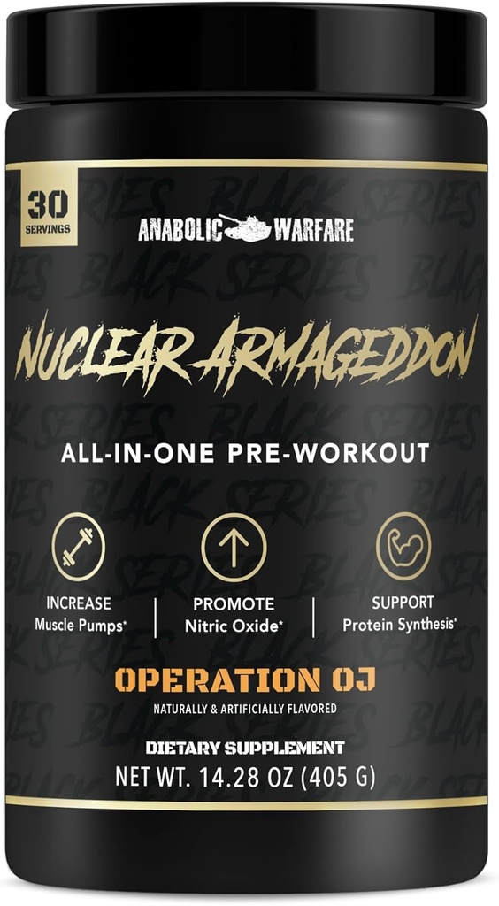 Anabolic Warfare גרעינית Armageddon טרום עבודהout אבקת טרום עבודה עבור גברים ונשים עם L-Citrulline, Beta Alanine אבקה וקפאין (Orange Juice - 30 משרתים)