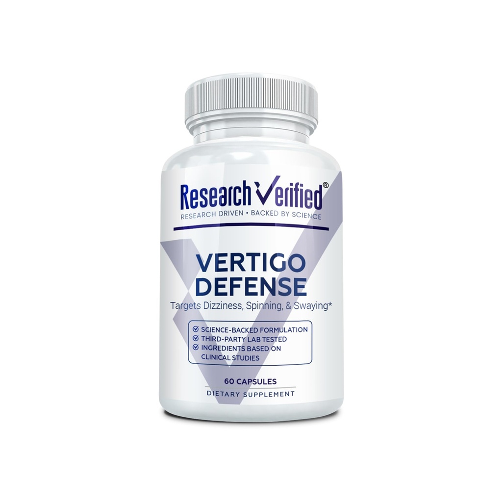 מחקר מאומת Vertigo Defense - Soothe הסימפטומים ותמיכה באוזן הפנימית - ויטמין D3, ג'ינג'ר, גינקו בילובה, BioPerine - 60 קפסולות