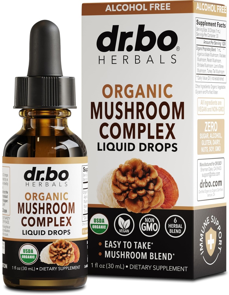 אריה אורגני Mane Mushroom Complex - תוספת Mushroom טיפות Tincture for Focus, Fog, Brain Health Supplements - טבעוני, Herbal Organic Lion's Mane Mushrooms, Reishi, טורקיה Tail לחלץ 1oz